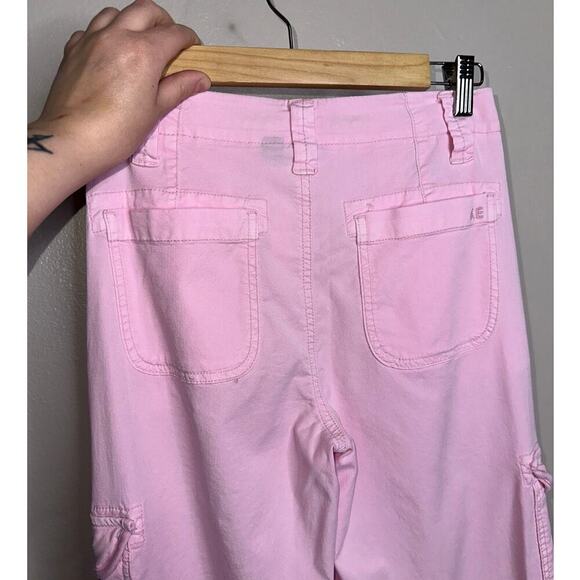 American Eagle Super High Rise Baggy Wide Leg Cargo Pants Baby Pink XXS Short - Picture 8 of 9